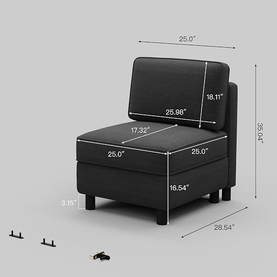 Belffin Modular Sofa Middle Module with Storage for Modular Sectional Sofa Couch Accent Armless Chair Dark Grey