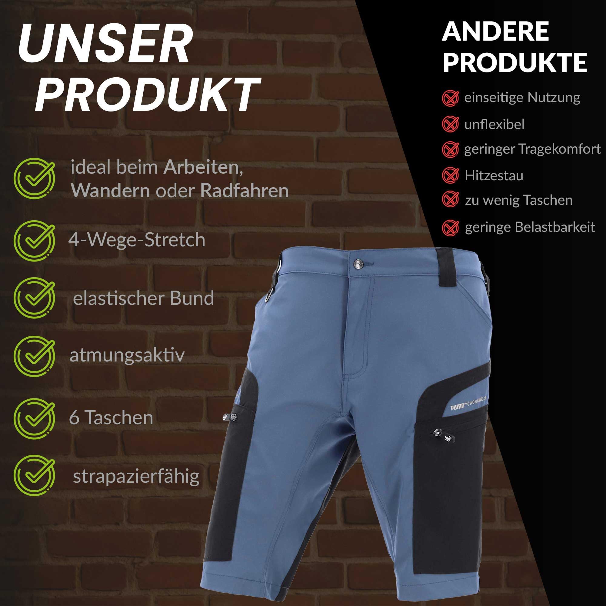 PUMA Workwear Pro One Work szorty robocze – krótkie spodnie robocze dla mężczyzn – z 4-kierunkowym stretchem – wytrzymały materiał – wzmocniony nylon – wygodne dopasowanie – idealne do rzemiosła