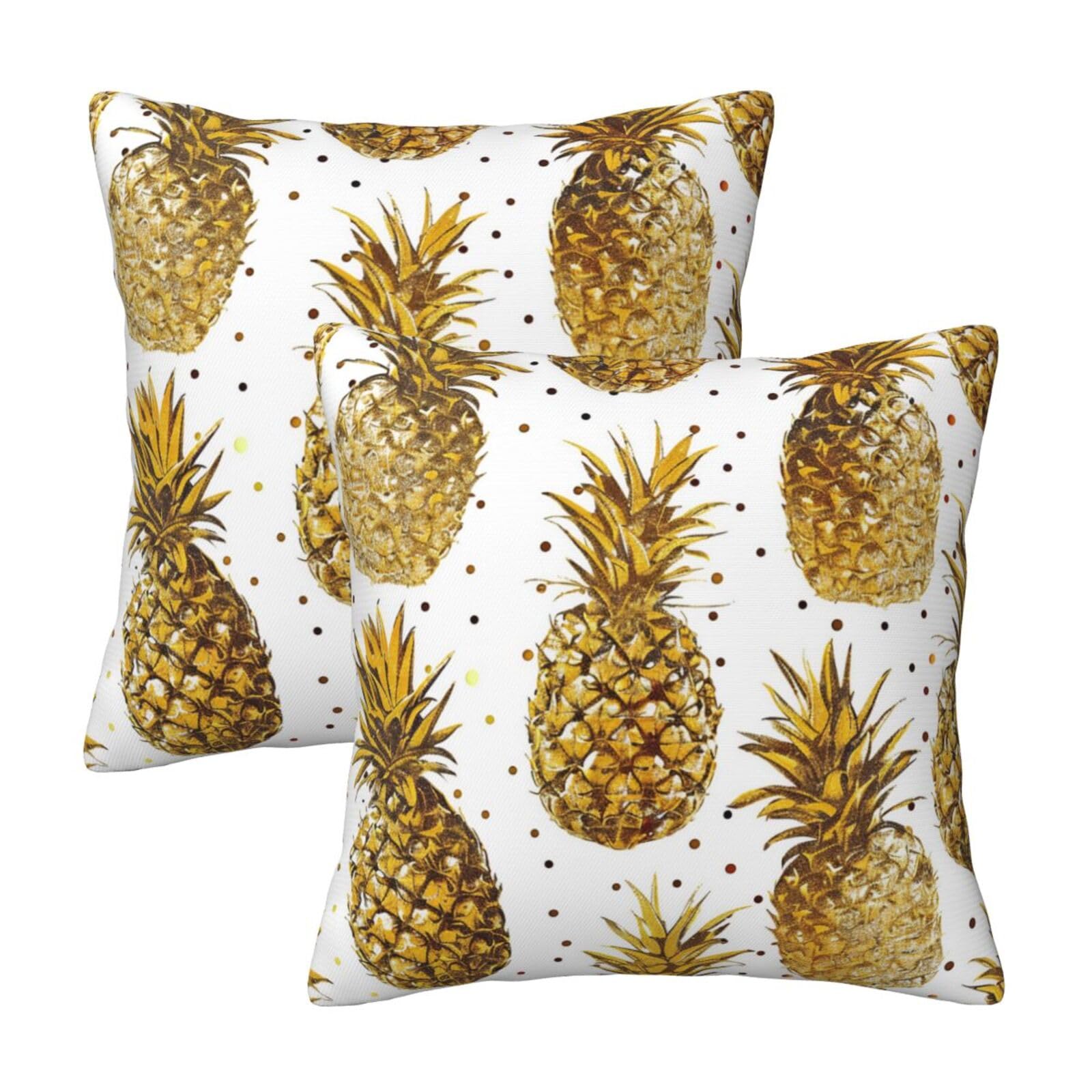 kkvhhyuo Gold Glitter Pineapples Fruit Print Pillow Covers Set of 2, Square Decorative Cushion Covers with Hidden Zipper, Throw Pillow Cases for Living Room Sofa Bed Chair, 45x45 cm
