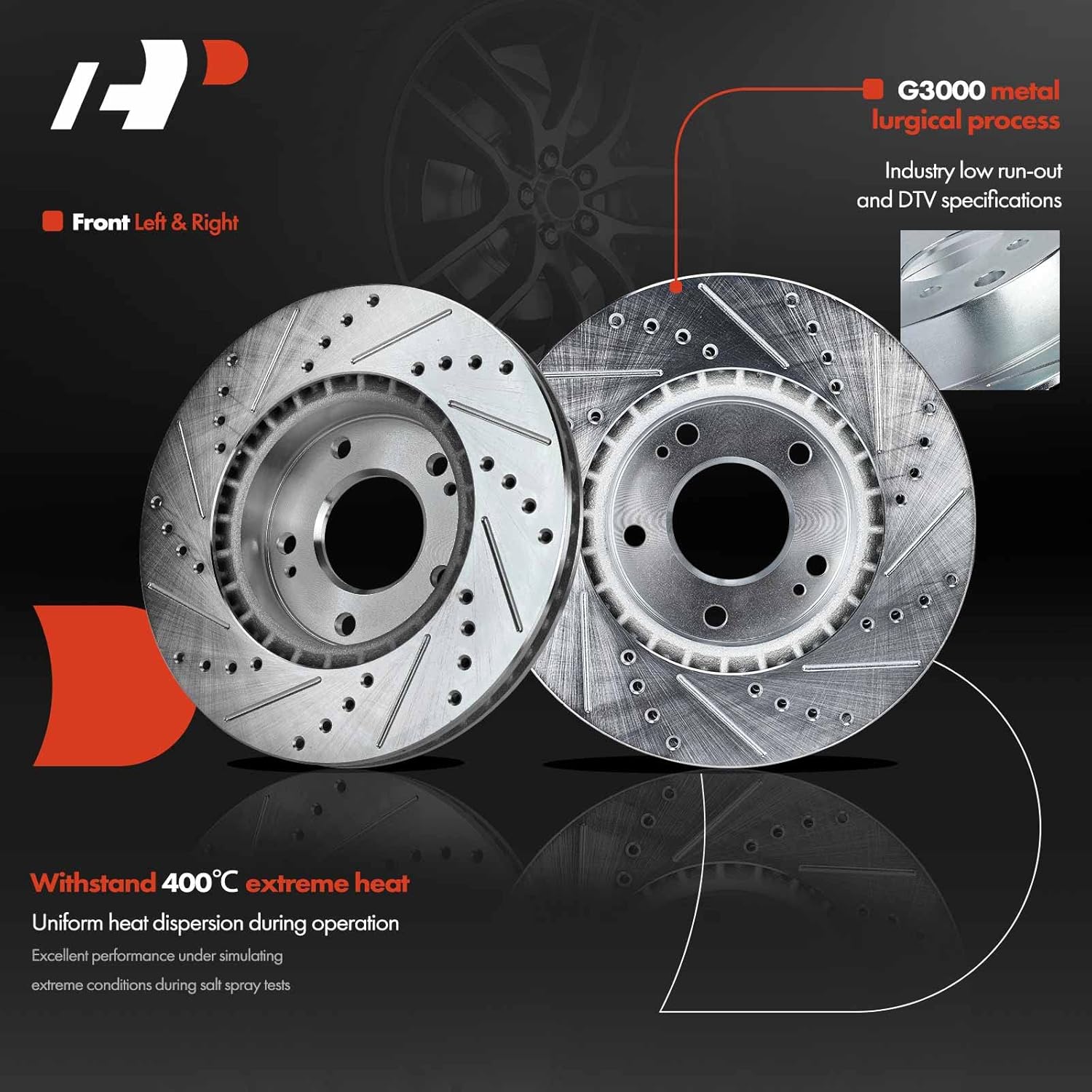 A-Premium 11.02 inch (280mm) Front Drilled and Slotted Disc Brake Rotors + Ceramic Pads Kit Compatible with Kia Models - Soul 2010-2011, 6-PC Set