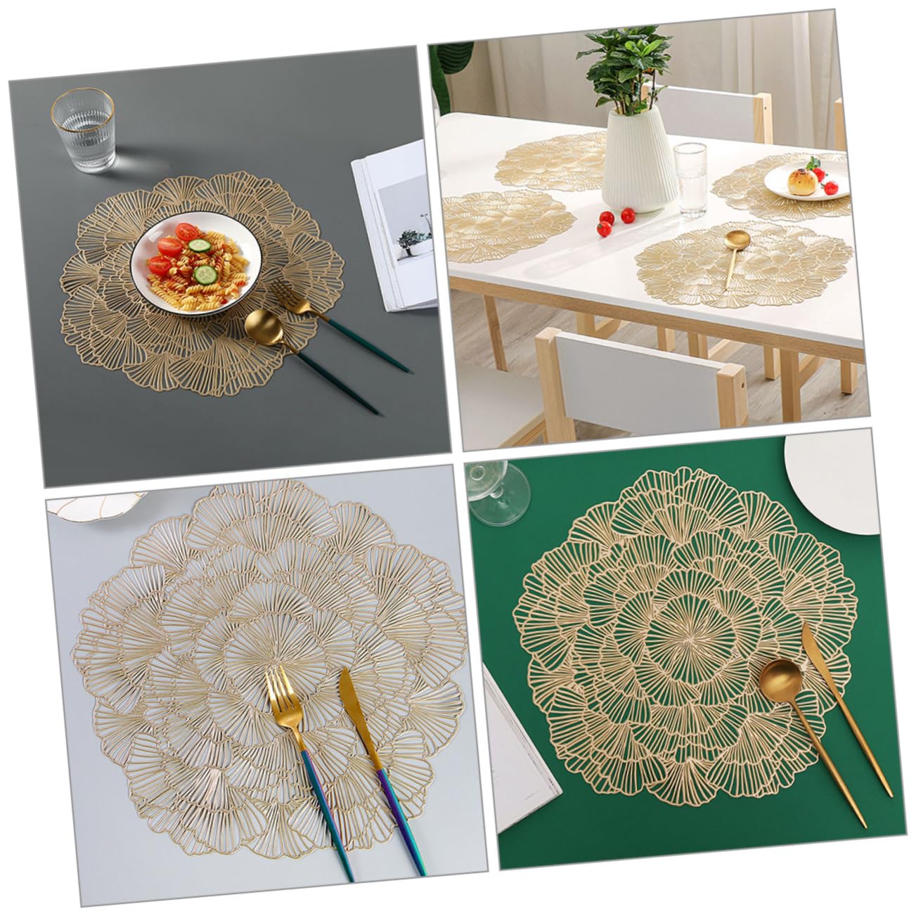 DECHOUS Sets de Table Lavables en PVC Lot de 12 Motif Feuille de Ginkgo Ajouré Protection Thermique pour Table à Manger