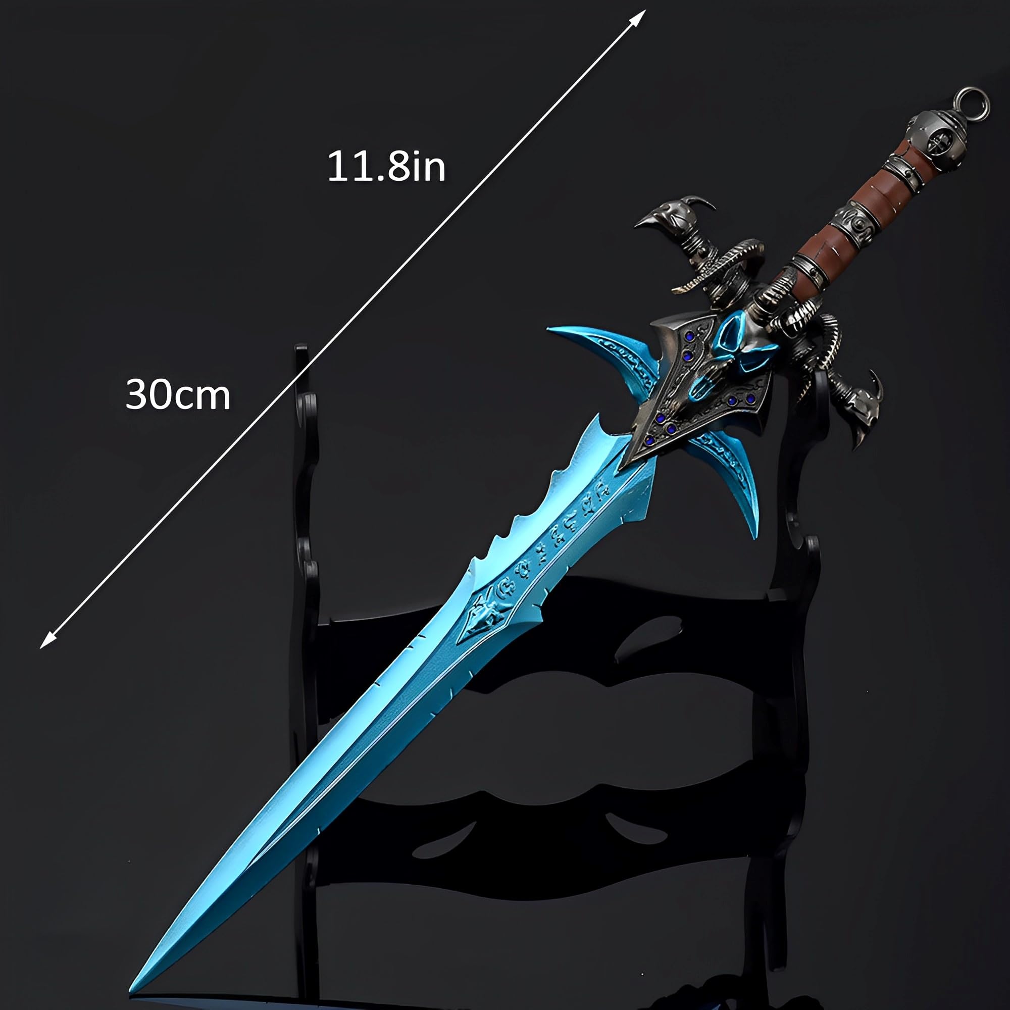 Modèle Greatsword, Modèle Frostmourne, Coloration Effet givré, Longueur 30 cm, entièrement en métal avec Support d'exposition