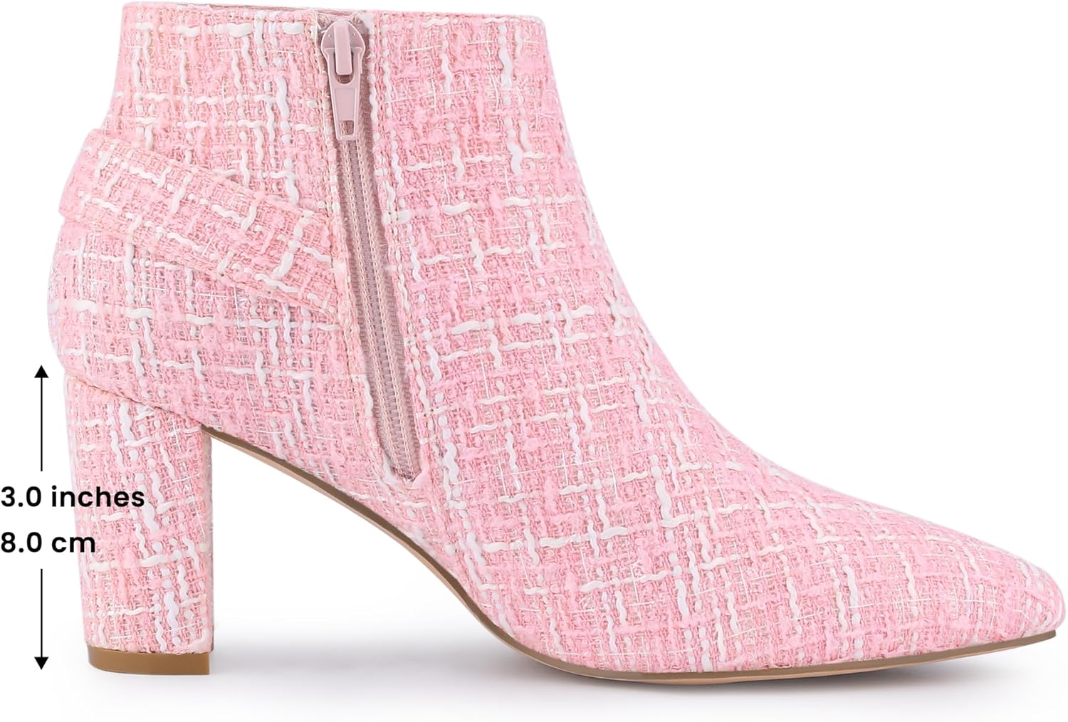 Allegra K Women's Plaid Pointed Toe Chunky Heels Ankle Boots