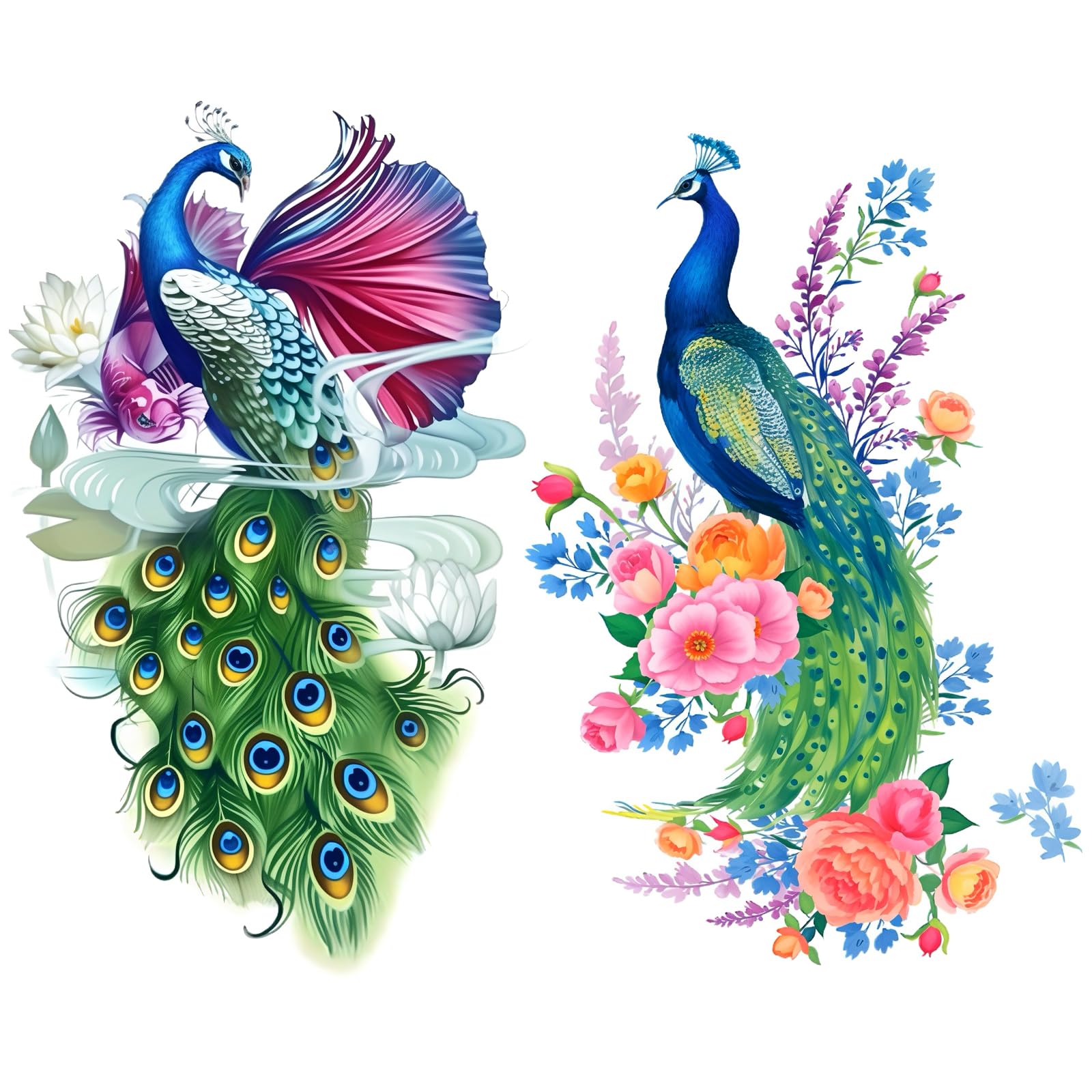 Nirbffo Large Temporary Tattoos Peacock Flowers Legs Arm Belly Back Waterproof Sticker 4 Sheets, Green