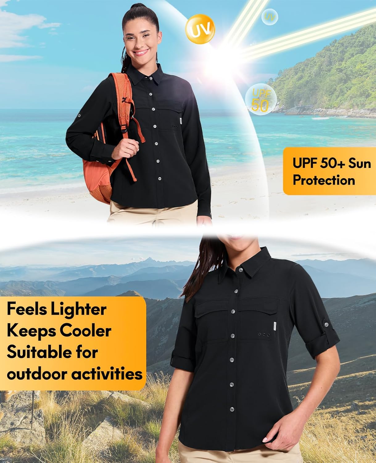 Haimont Women's Travel Hiking Fishing Button Down Shirt, UPF 50+ UV Long Sleeve Sun Shirts for Outdoor Camping Sailing - Image 4