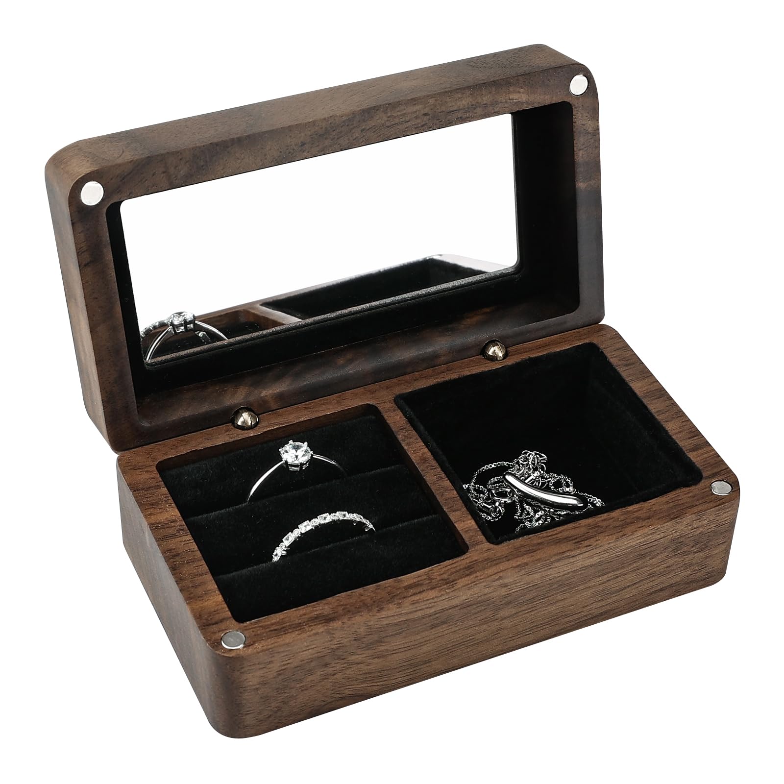 Adius Small Wooden Jewelry Box for Women,Mini Jewellery Box with