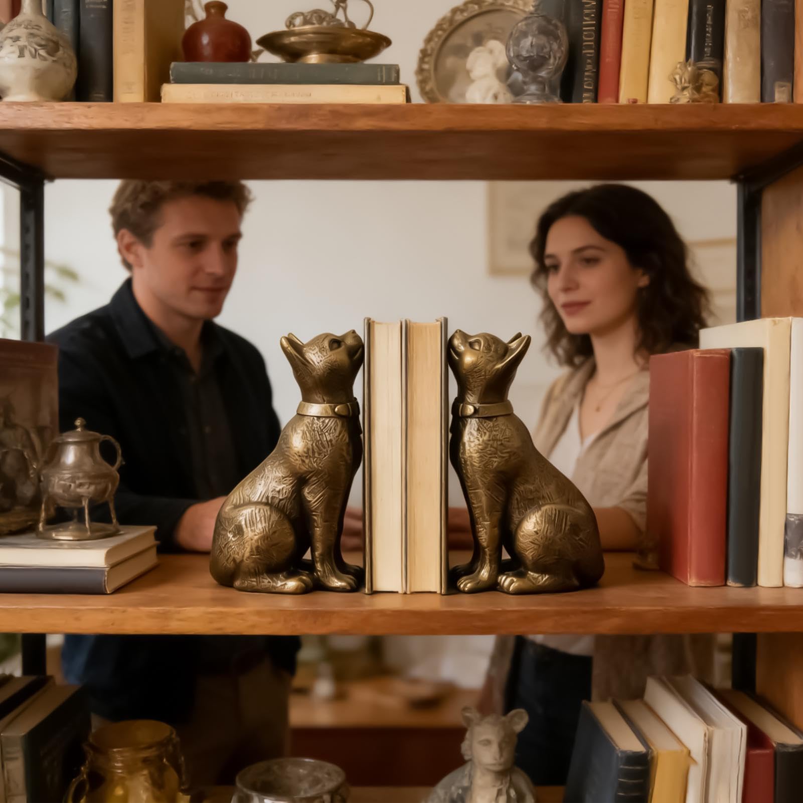 Sujetadores de libros con forma de gato para estantería 1 Par Estatua
