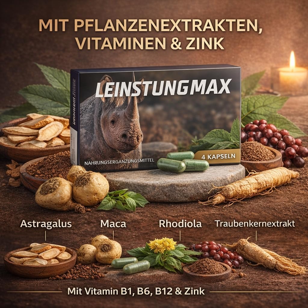 Kapseln mit Ginseng, Maca, Rhodiola, Astragalus, Traubenkernextrakt, Vitaminen & Zink 8 Kapseln – Nahrungsergänzungsmittel für aktive Männer | Praktische 8-Kapsel-Packung