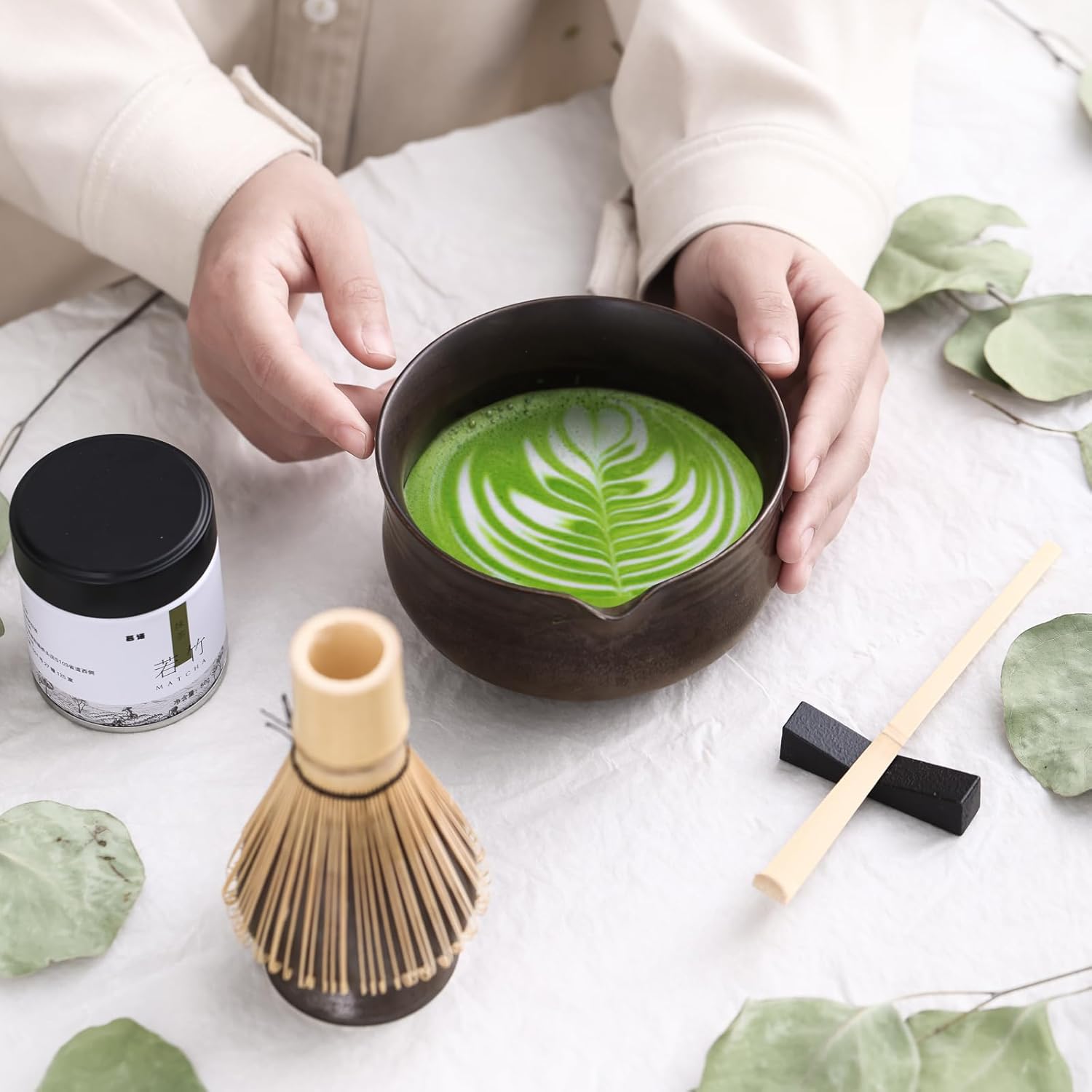 Matcha Set, Japanese Tea Set Includes Matcha Bowl with Spout, Matcha Whisk Holder (chasen), Bamboo Matcha Whisk and Bamboo Scoop, Ceramic Matcha Kit for Tea Lovers - Image 5