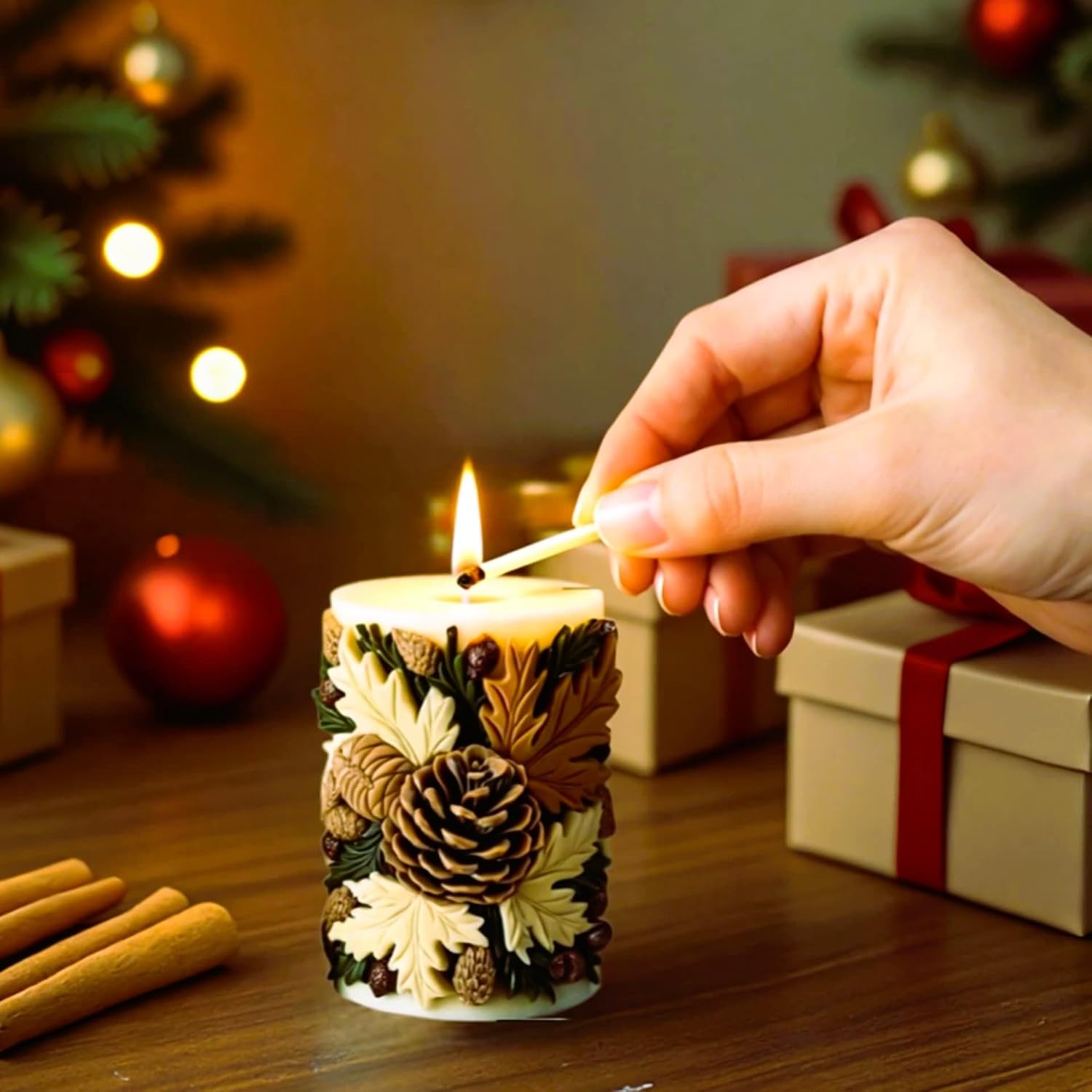Pinecone Cylinder Silicone Mold Fall Forest Pillar Candle Soap Resin Mold
