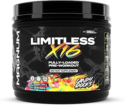 LIMITLESS Magnum Nutraceuticals x16 وجبة كاملة قبل التمرين 20/40، نكهة الحلوى الكلاسيكية، طاقة عالية، تركيز، قوة وتحمل للحصول على أقصى أداء