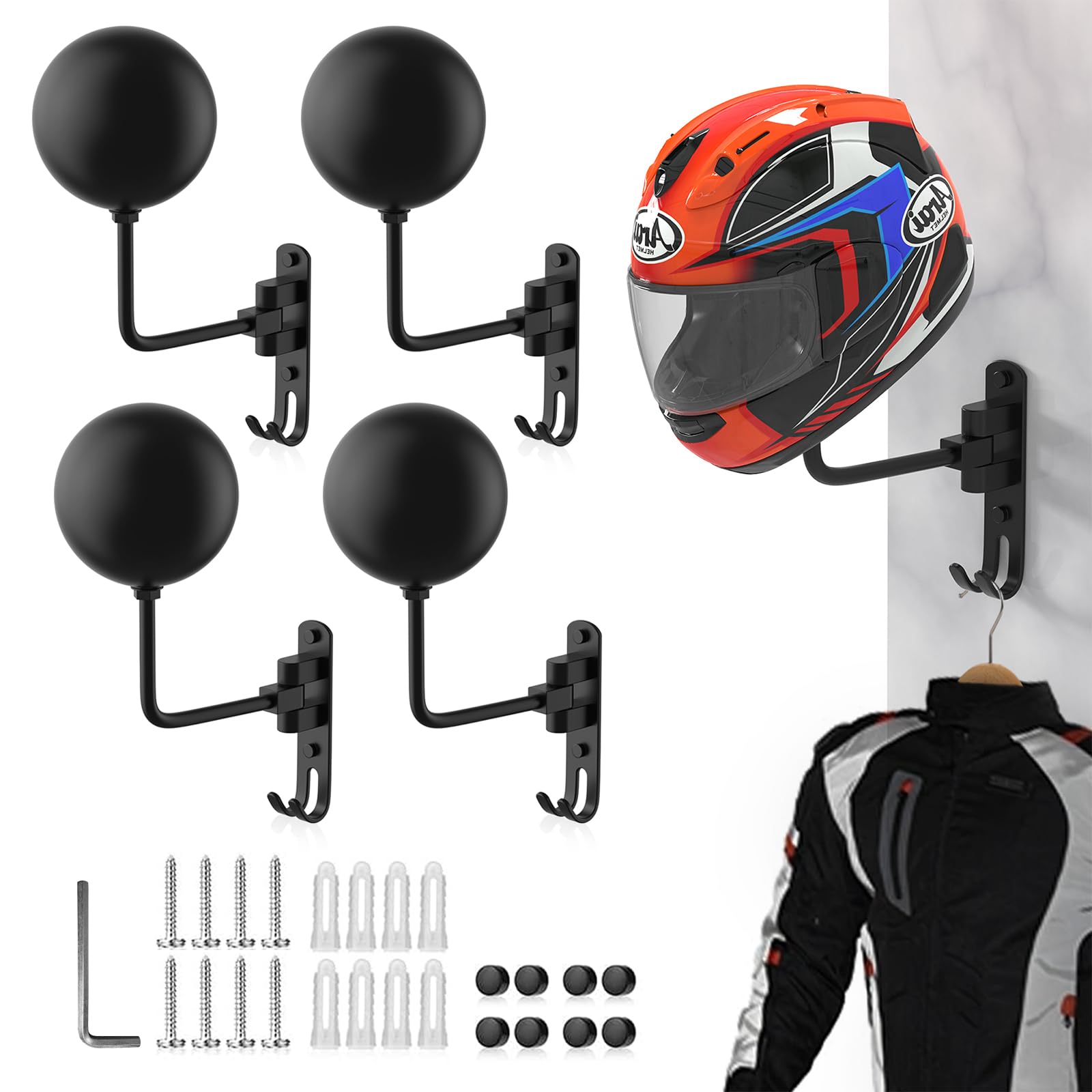 Photo 1 of LIFXIZE Helmet Hanger Wall Mount 180° Swivel Helmet Holder for Motorcycle Bike Racing Outerwear Sports Gear(4 Pack)