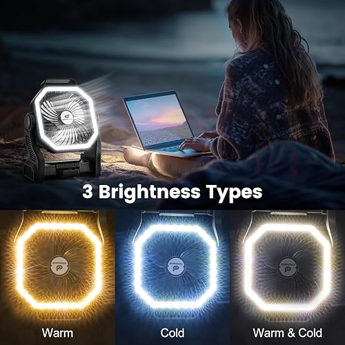 Miniatura 4 de Odoland Ventilador de campamento recargable, ventiladores de batería de 20000 mAh con linterna LED para tienda de campaña, auto, tormenta de playa,