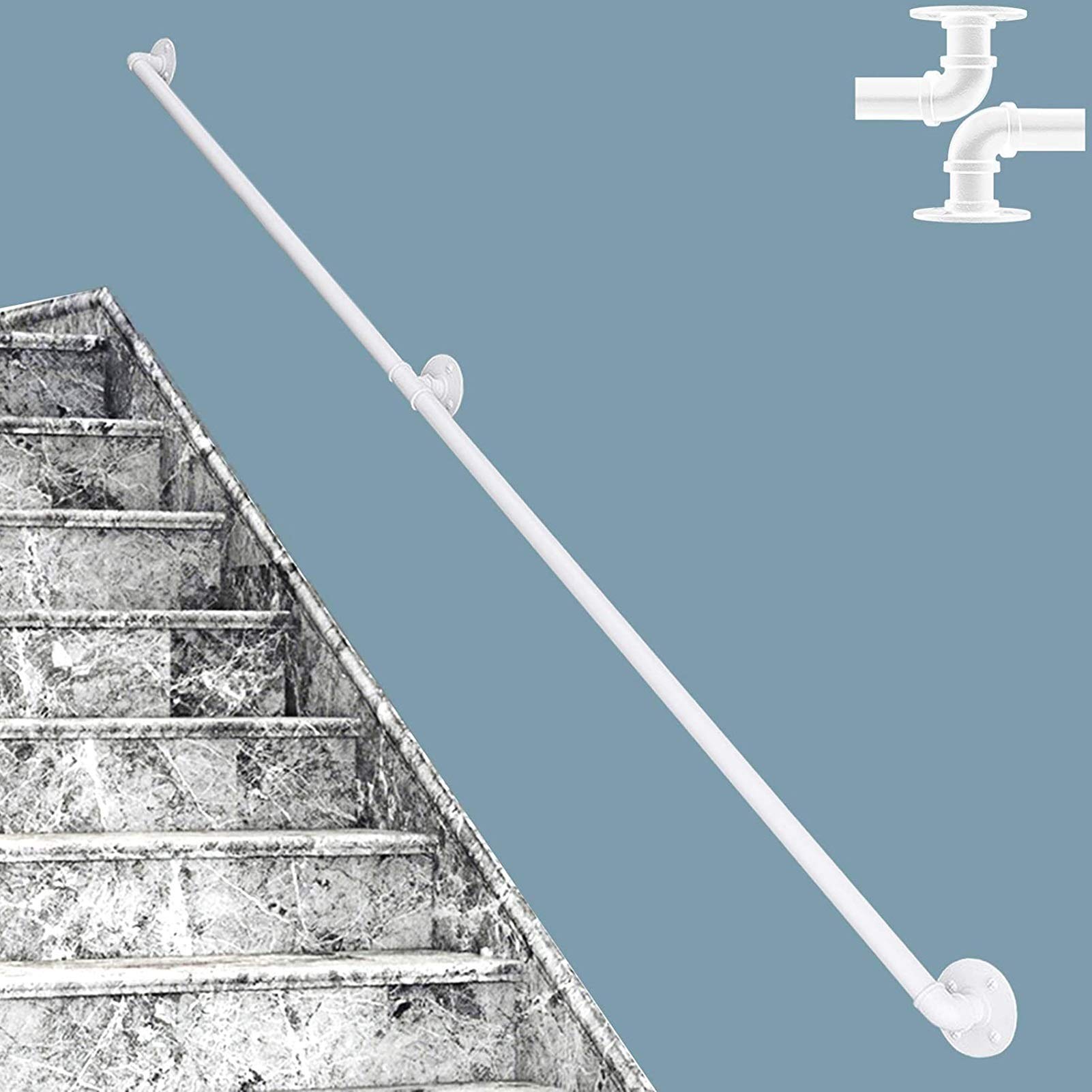 Rampe d'escalier blanche de 540 cm avec kit de fixation murale complet