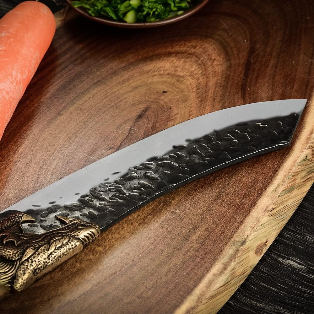 Meat Cleaver Knife, 7.5 Inch Forged Outdoor Knife Kitchen Knives German 7cr17 Carbon Steel Leather Sheath Hunting Survival Camping Meat Slicer