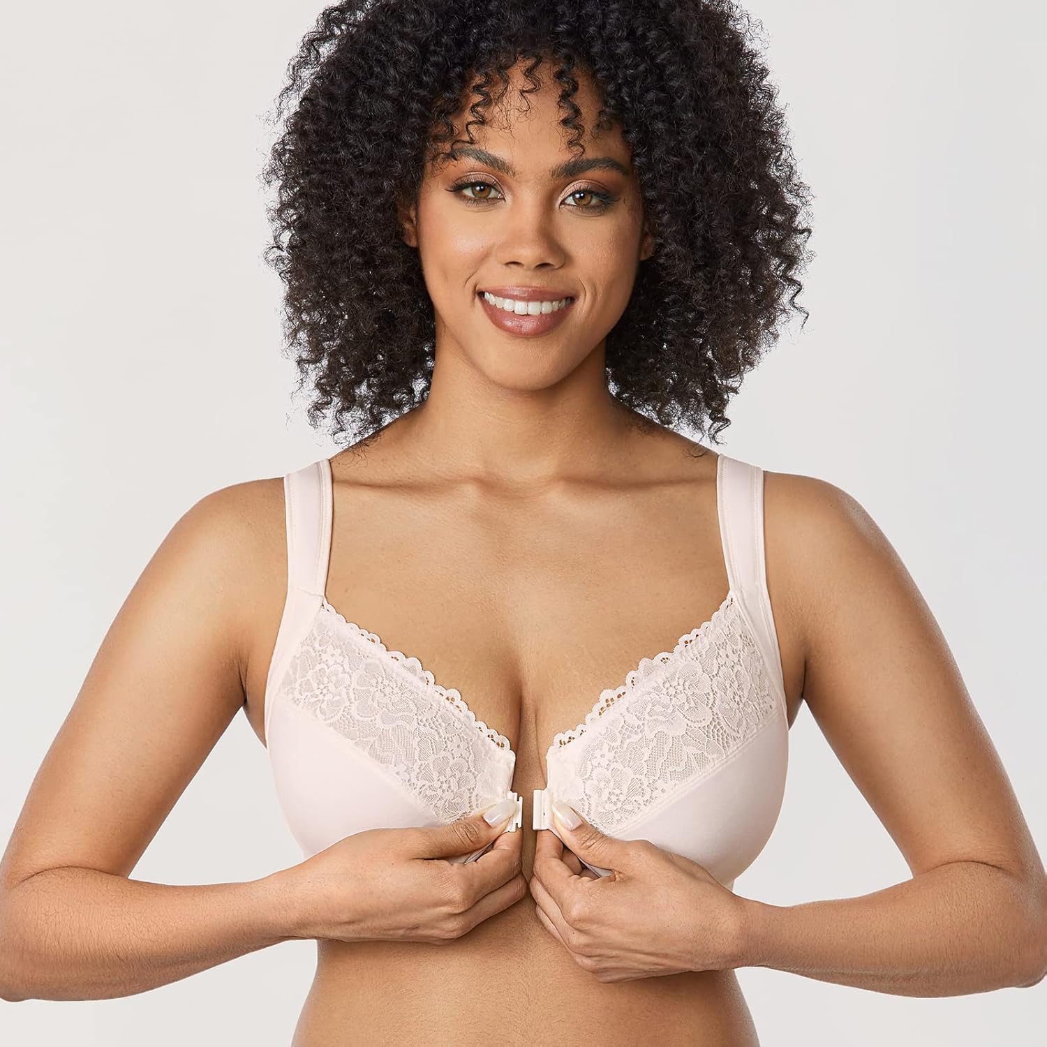 DELIMIRA Women's Front Closure Bras Plus Size Full Coverage Underwire Unlined Supportive Lace Bra - Image 2