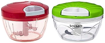 Amazon Brand - Solimo 500 ml Large Vegetable Chopper with 3 Blades, Green + Amazon Brand - Solimo Compact Vegetable Chopper (350 ml, Magenta)