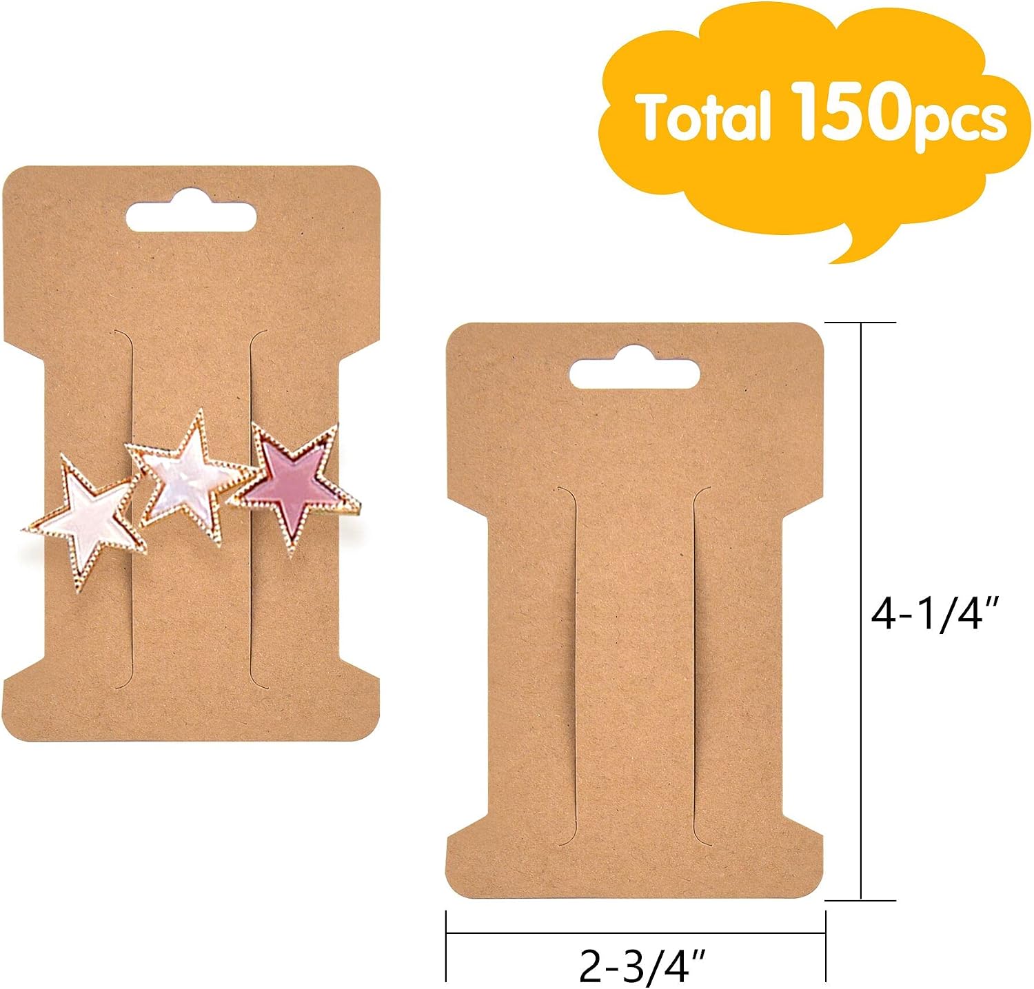 Coopay 150 Pieces Hair Clip Display Cards Hair Bow Holder Rectangle Barrettes Jewelry Accessories Display and Organizing, Kraft Paper Cards, 4-1/4 x 2-3/4 Inches (Brown)