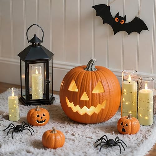 Miniatura 9 de Raycare Vela sin llama con temporizador remoto, 9 velas LED parpadeantes acrílicas que funcionan con pilas con cuerda de estrella incrustada para