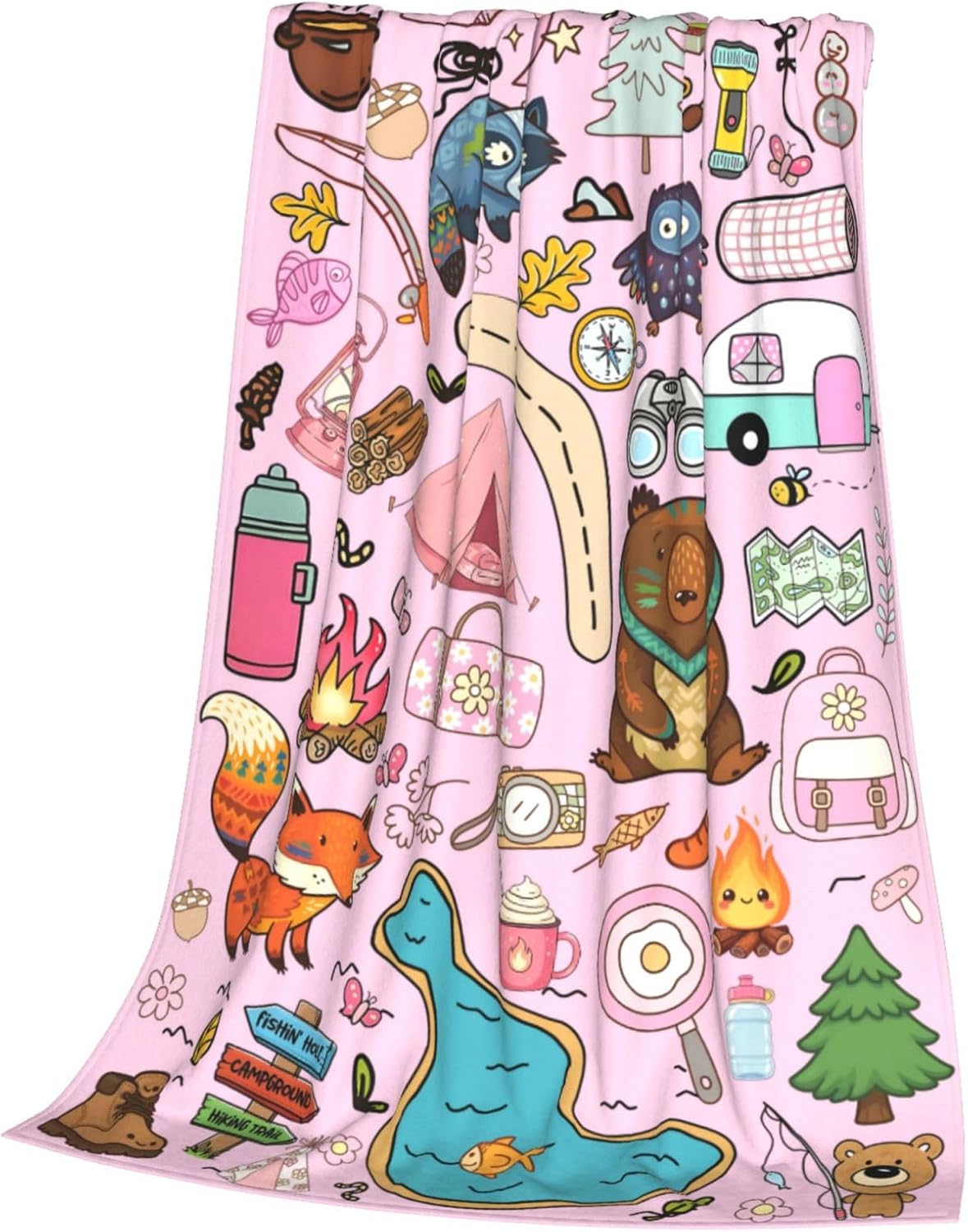 Camping Blanket, Comfort Soft Flannel Camping Throw Blanket, Ideal for Living Room and Bedroom Decor Pink, Perfect Loves Camping Blanket for Everyone 50"X40" - Image 2