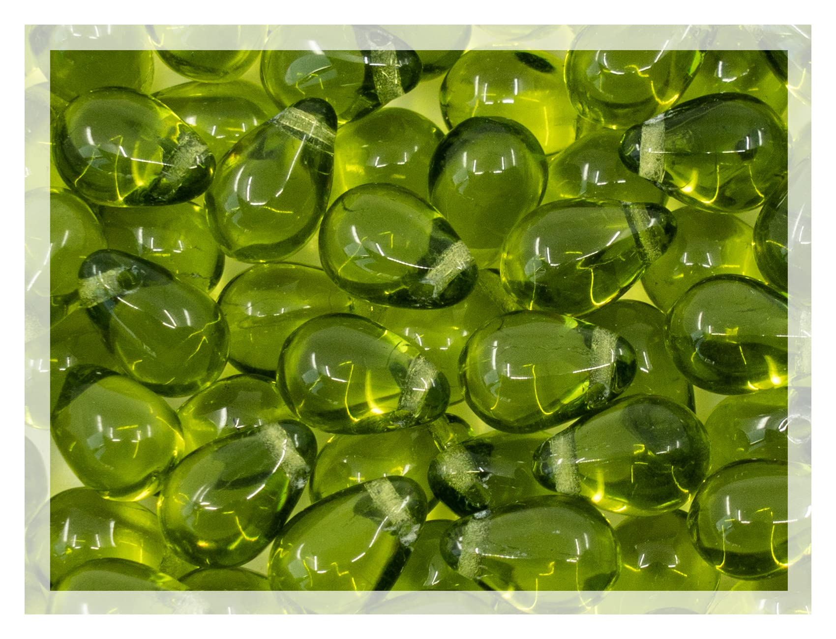 Czech 50-Piece Glass Beads, 6x9mm, Teardrop Olive Green, Olive Green,Silver