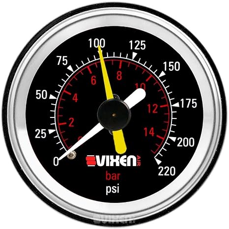 Vixen Air 2 Dual Needle Air Pressure Gauge with Back Light 220 PSI Black VXA7222LB