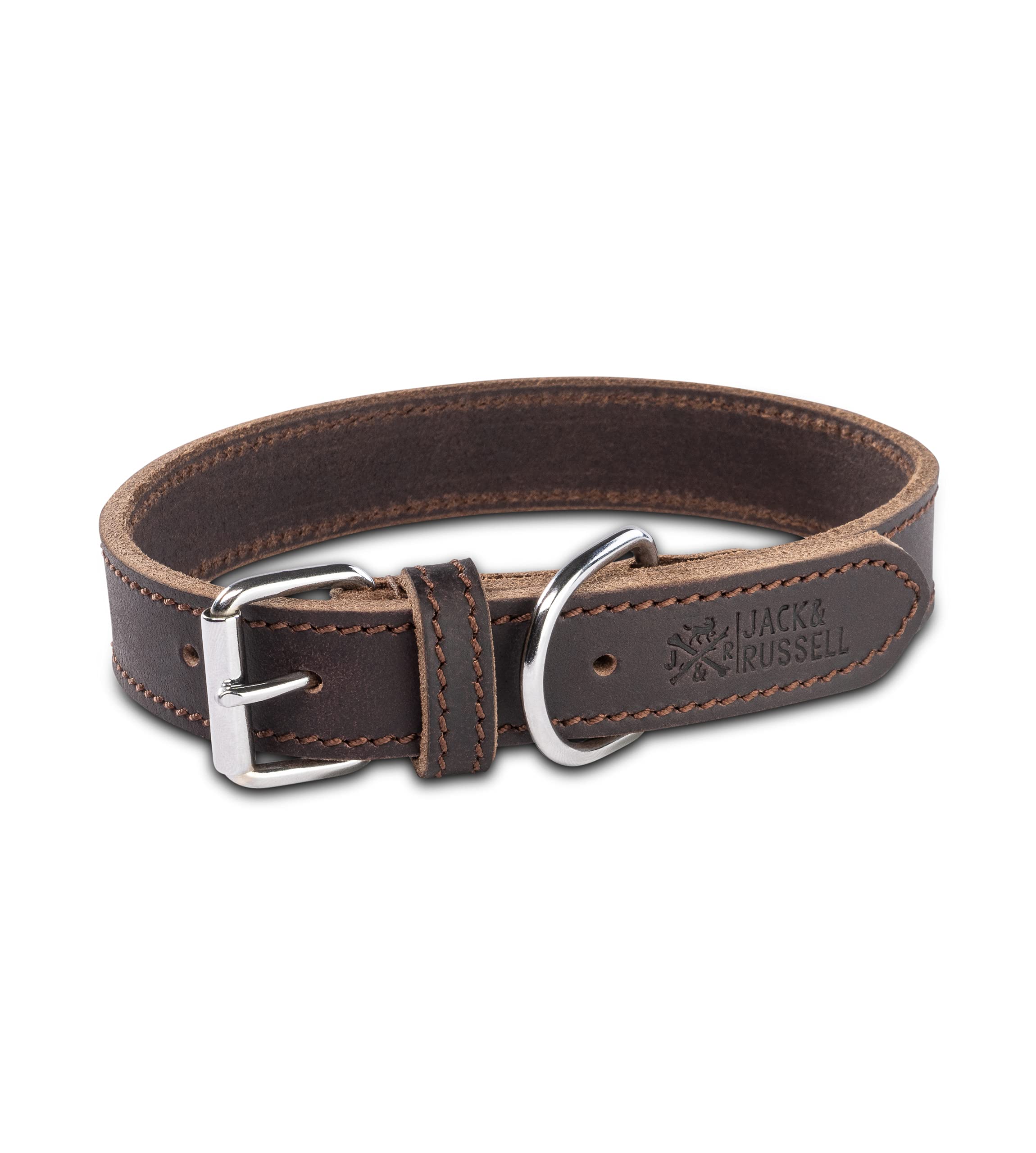 Jack & Russell Collar de perro de cuero engrasado – Collar para perro hecho a mano – Collar de cuero resistente para perros pequeños, medianos y grandes, tono gordo (L)