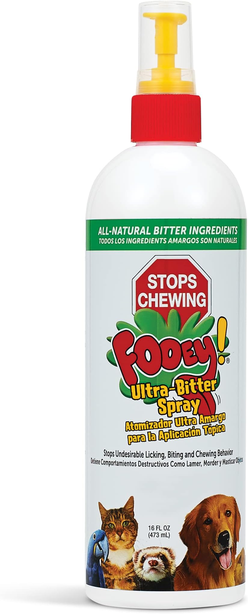 Fooey Ultra-Bitter Training Aid Spray – Chewing, Biting, Licking Deterrent for Dogs, Cats, Horses, Rabbits, Ferrets, Birds - Safe for Pet’s Skin – Can Also Protect Garden from Deer and Pests (16 oz.)