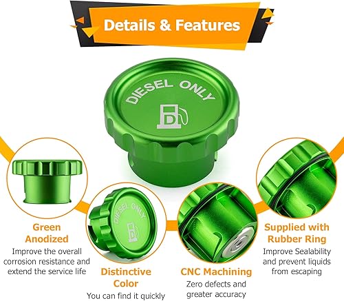 Miniatura 4 de WeiSen Tapa de combustible diésel de aluminio compatible con Dodge Ram 1500 2500 3500 2019-2024 verde magnético