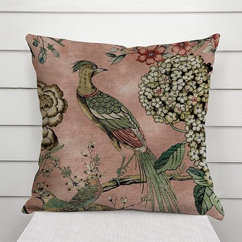 Miniatura 3 de ArogGeld Funda de almohada de pavo real de hortensias y camelia chinoiserie, funda de cojín rosa rubor de 18 x 18 pulgadas, funda de almohada