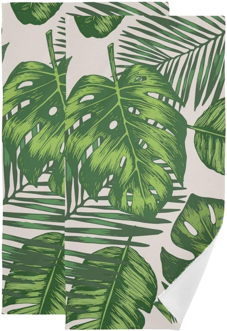 Palm Tree Hand Towels Set of 2 Tropical Leaves Bathroom Towel Soft Absorbent Guest
