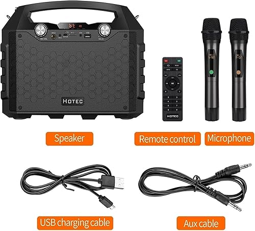 Miniatura 8 de Hotec Sistema de altavoces PA portátiles inalámbricos, potente máquina de karaoke Bluetooth con micrófono inalámbrico dual para bodas, fiestas,