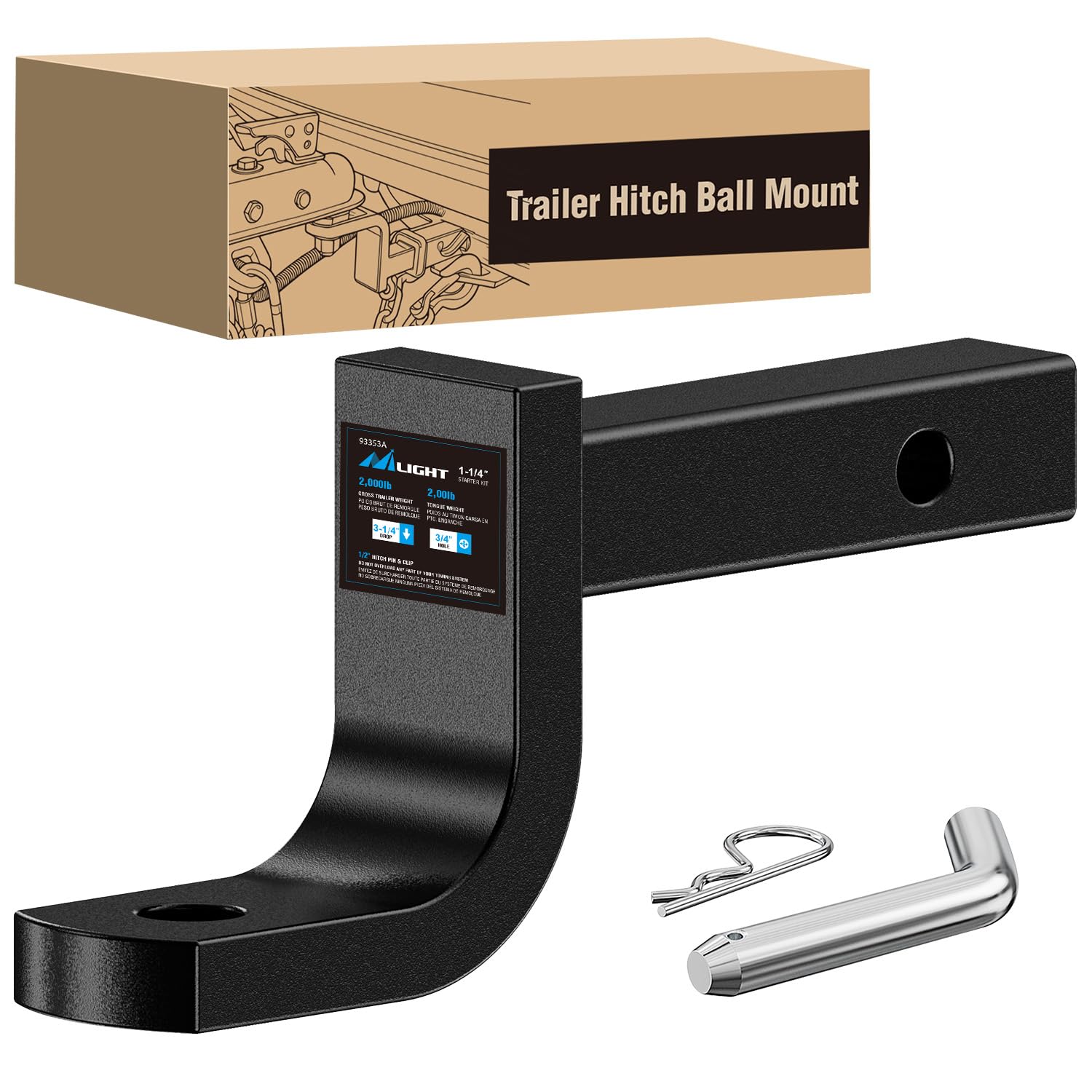 Nilight Trailer Hitch Ball Mount Fits 1-1/4 Inch Receiver Square