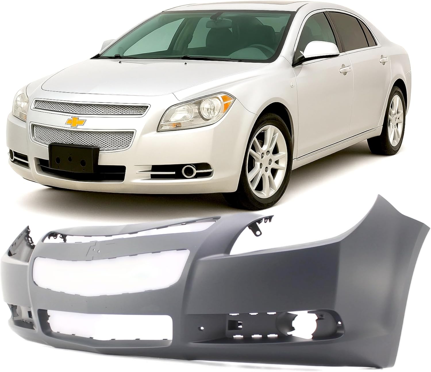FitParts Front Bumper Cover for 2008-2012 Chevy Malibu LS LT LTZ Hybrid - Primed Ready to Paint, Fog Light Holes, GM1000858 Replacement