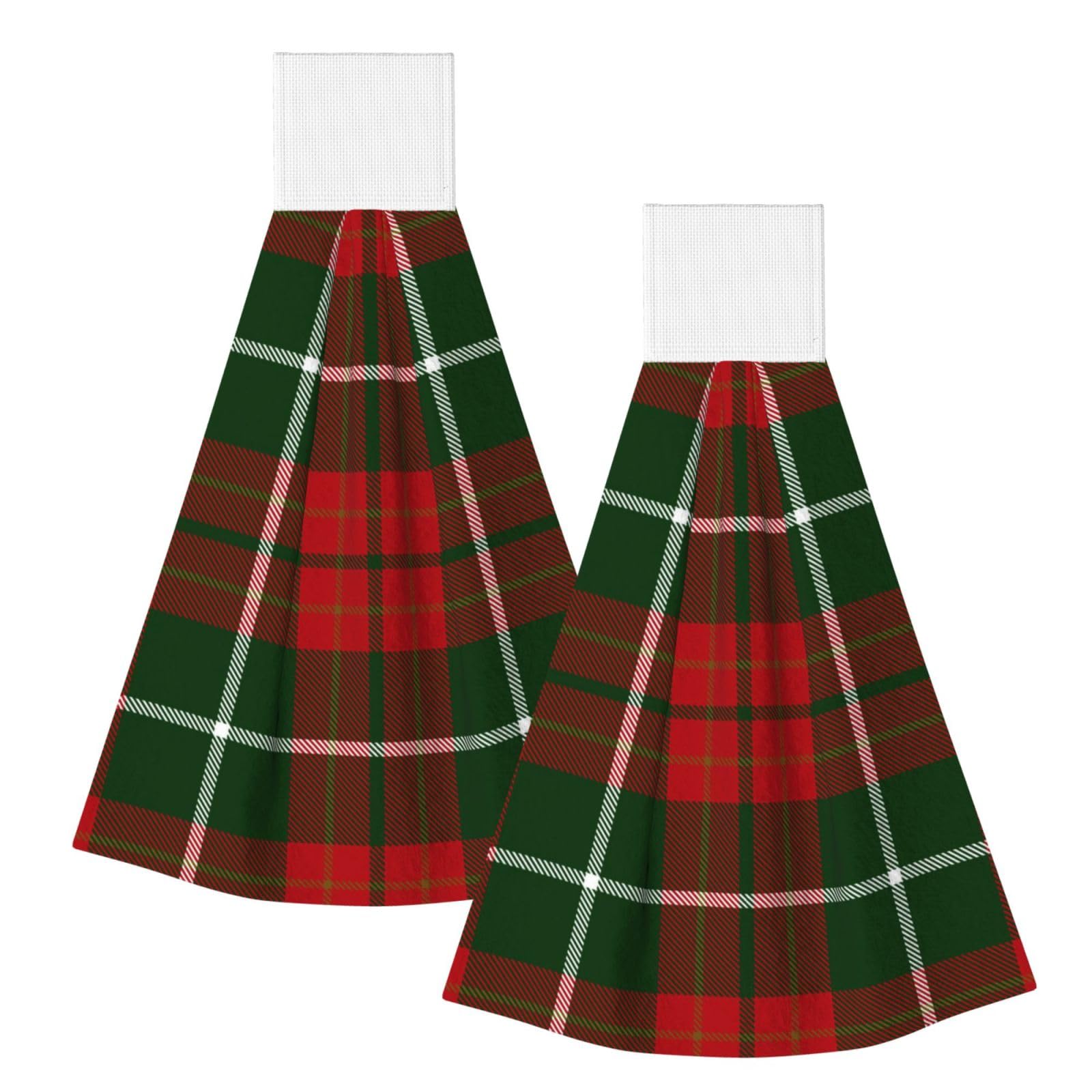 DOPKLNA Christmas Decorative Tartan, 2 Pcs Hanging Coral Fiber Hand Towels for Bathroom, Absorbent Kitchen Towels