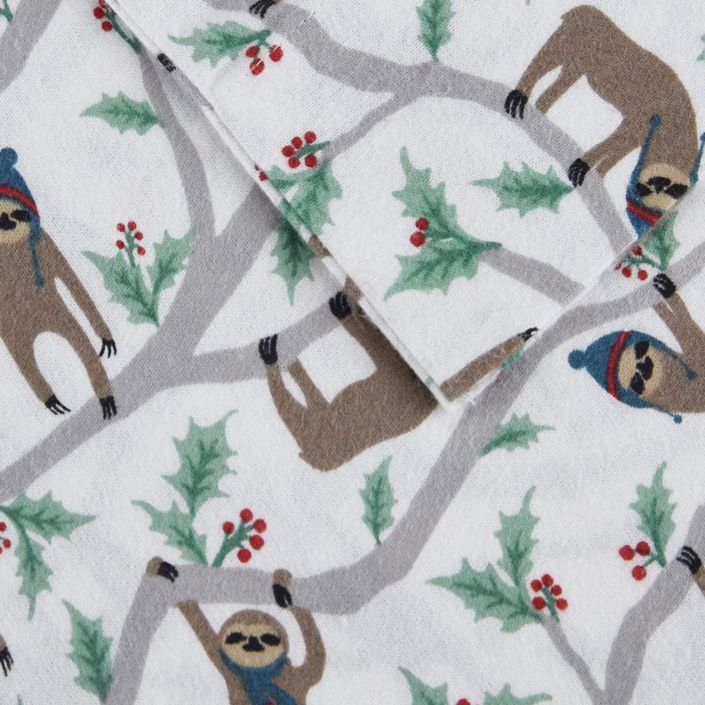 True North by Sleep Philosophy Cozy Flannel Warm 100% Cotton Sheet - Novelty Print Animals Stars Cute Ultra Soft Cold Weather Bedding Set, Twin, Multi Sloth 3 Piece : Home & Kitchen