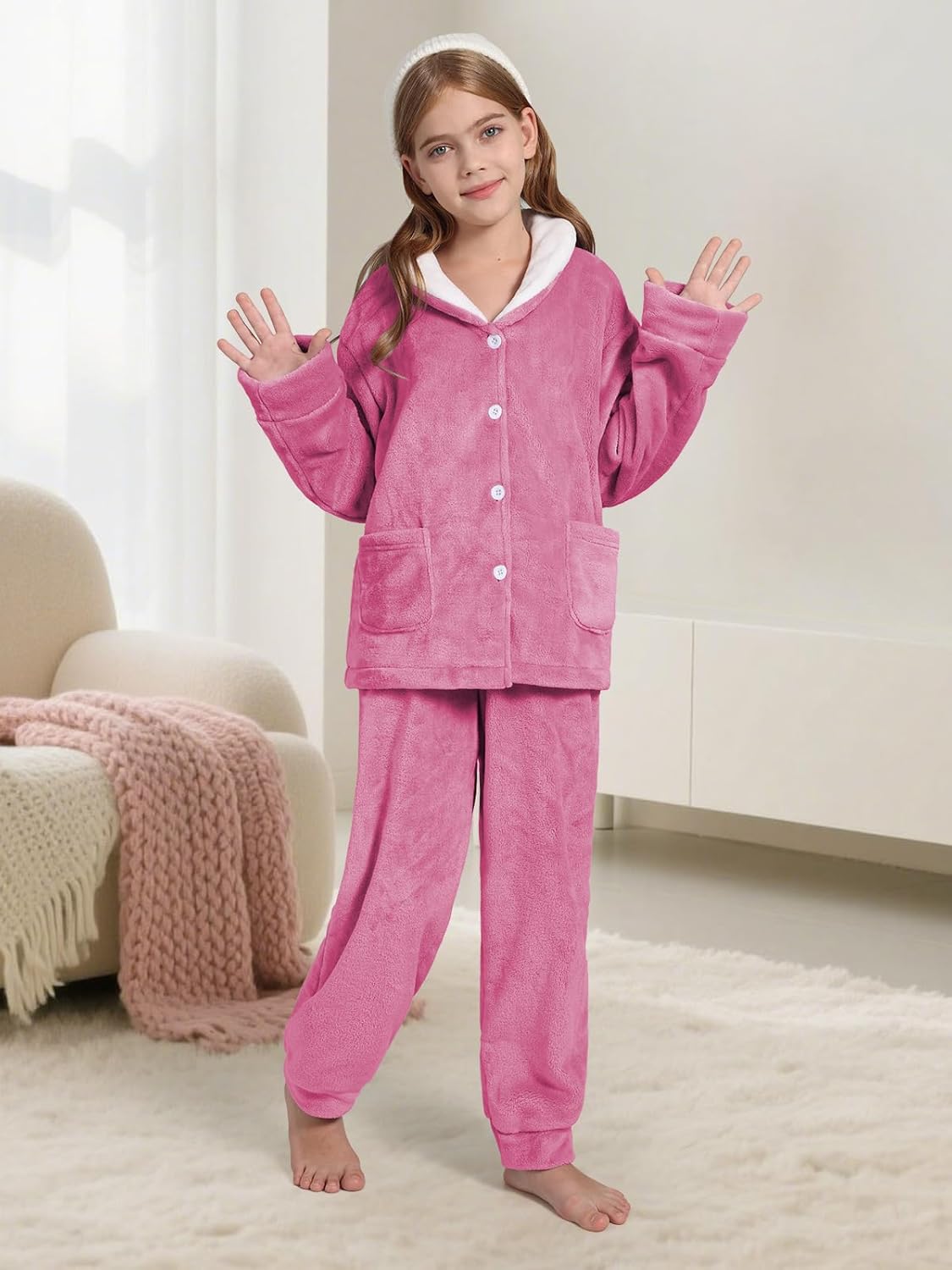 Boys Girls Fleece Set Fuzzy Pants Set Outfits Winter Flannel Furry Pullover Sweatshirt Pants Sweatsuit Trendy Clothes - Image 2