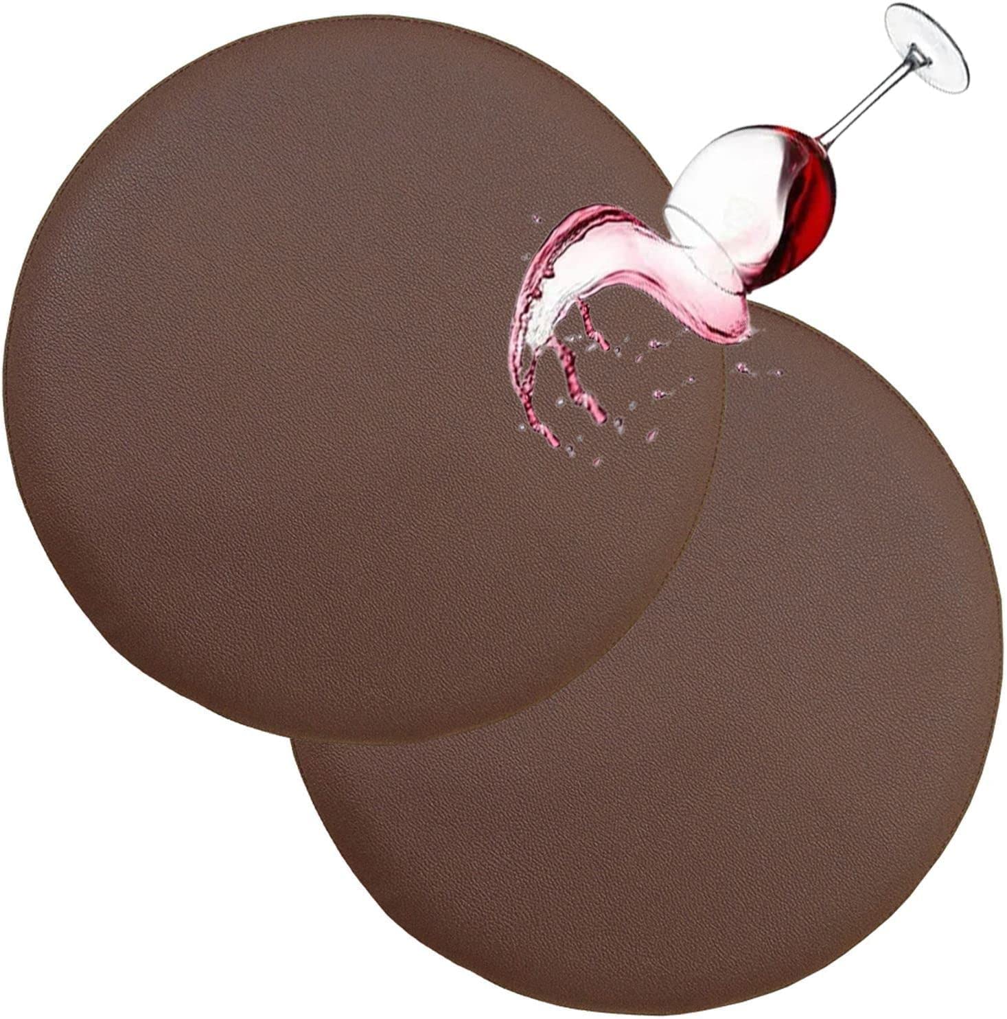 M H Round Bar Stool Cover - Waterproof PU With Elastic Bands, Washable Cushion for 14.5 Inch/ 37 CM Chair (Set of 2, Brown)-picture-10
