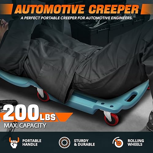 Miniatura 15 de DNA MOTORING Enredadera de plástico de perfil bajo de 40 pulgadas con reposacabezas acolchado, bandejas de herramientas y 6 ruedas, verde