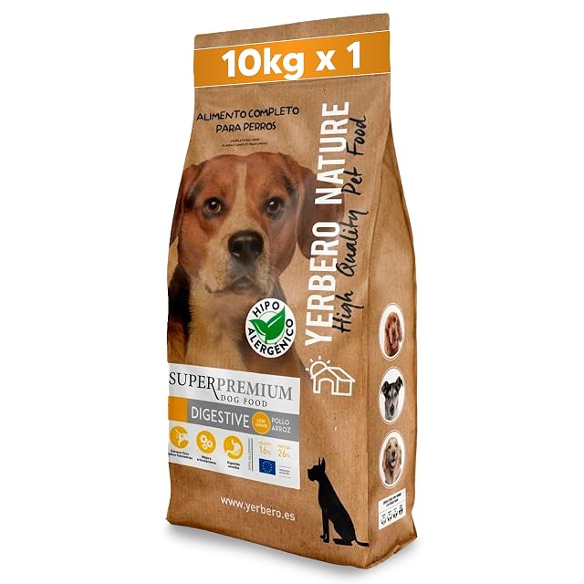 Yerbero Nature Digestive, Pienso Hipoalergénico para Perros Adultos, Alimento de Pollo, Low Grain, con Arroz