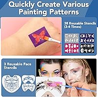 Vista 8 de Face Painting Kit For Adult Party,22 Colors Face Paint Kit Includes Paint Tray,Sponges,Brushes and Stencils,Professional Face Painting Kit Non Toxic