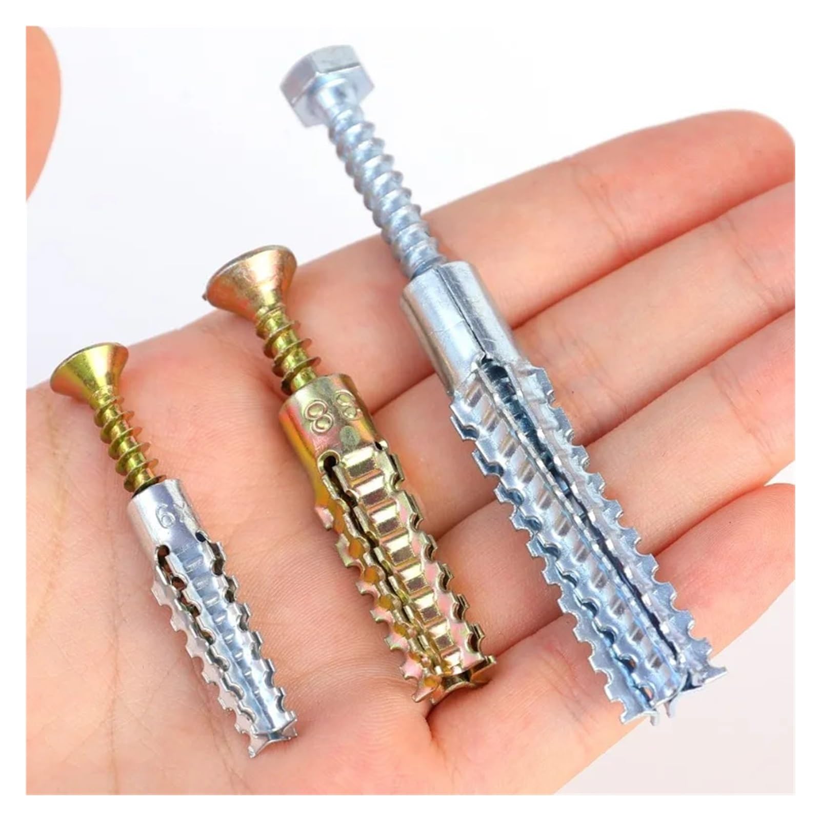 Ancla de pared acero con Kit tornillos, tubo expansión Metal, tornillo autorroscante, tapón perforación, sujetadores hormigón, anclaje perno(Style-B,20PCS)