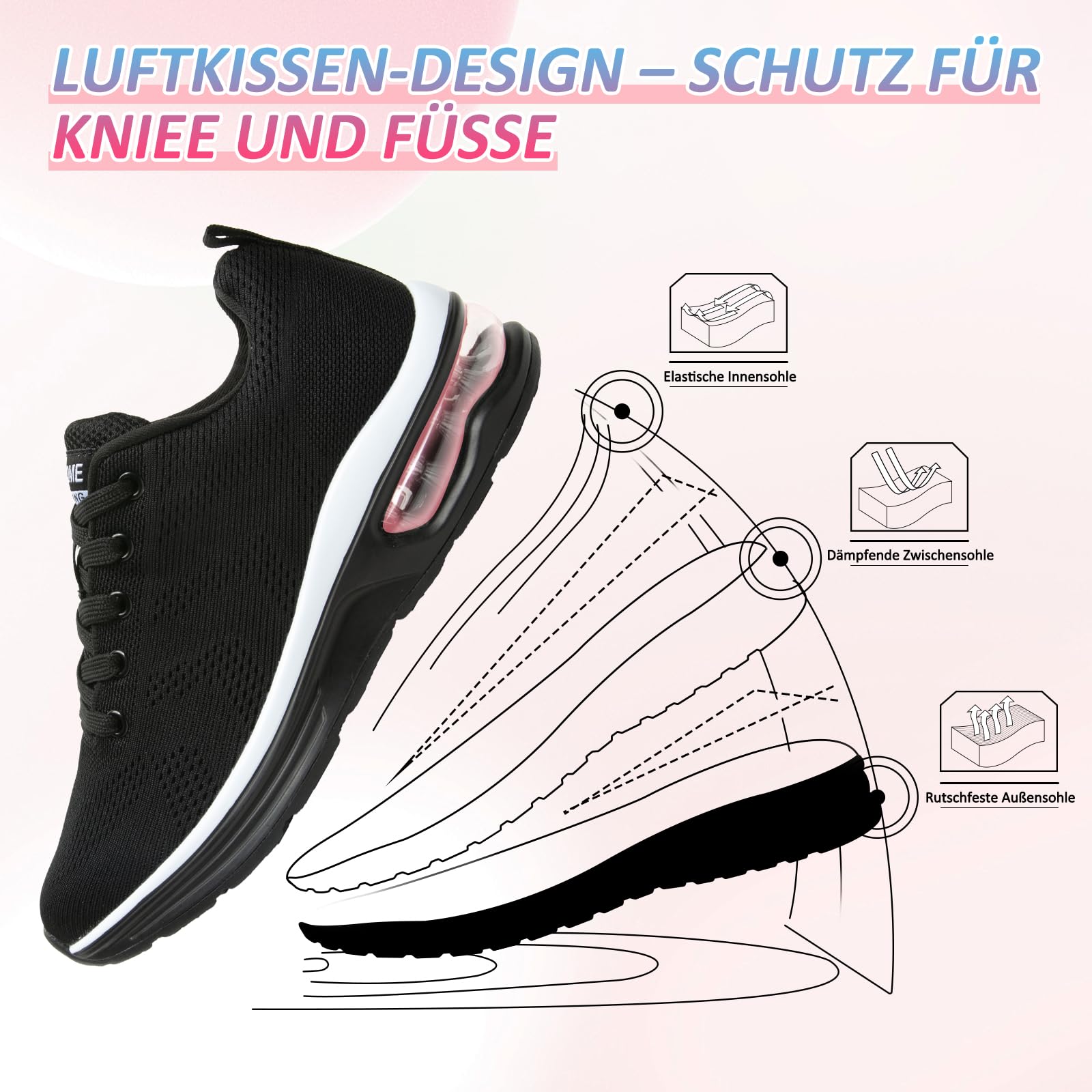 Scarpe Running Donna Sneakers Leggere con Cuscino D’Aria Ammortizzante Scarpe Sportive Traspiranti Antiscivolo per Jogging Camminata E Palestra