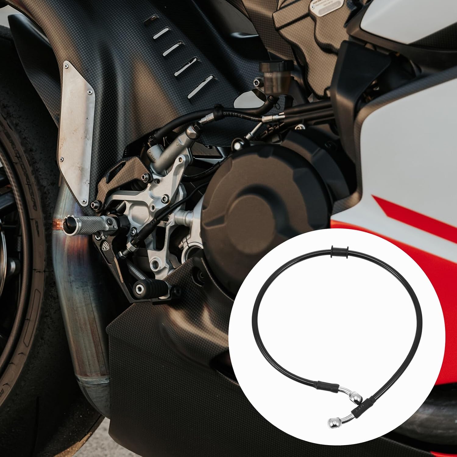 SECFOU Motorcycle Hydraulic Brake Line Hose 60cm Black Brake Cable for Racing and General Use Bikes Compatible with Motorbike Braking Systems