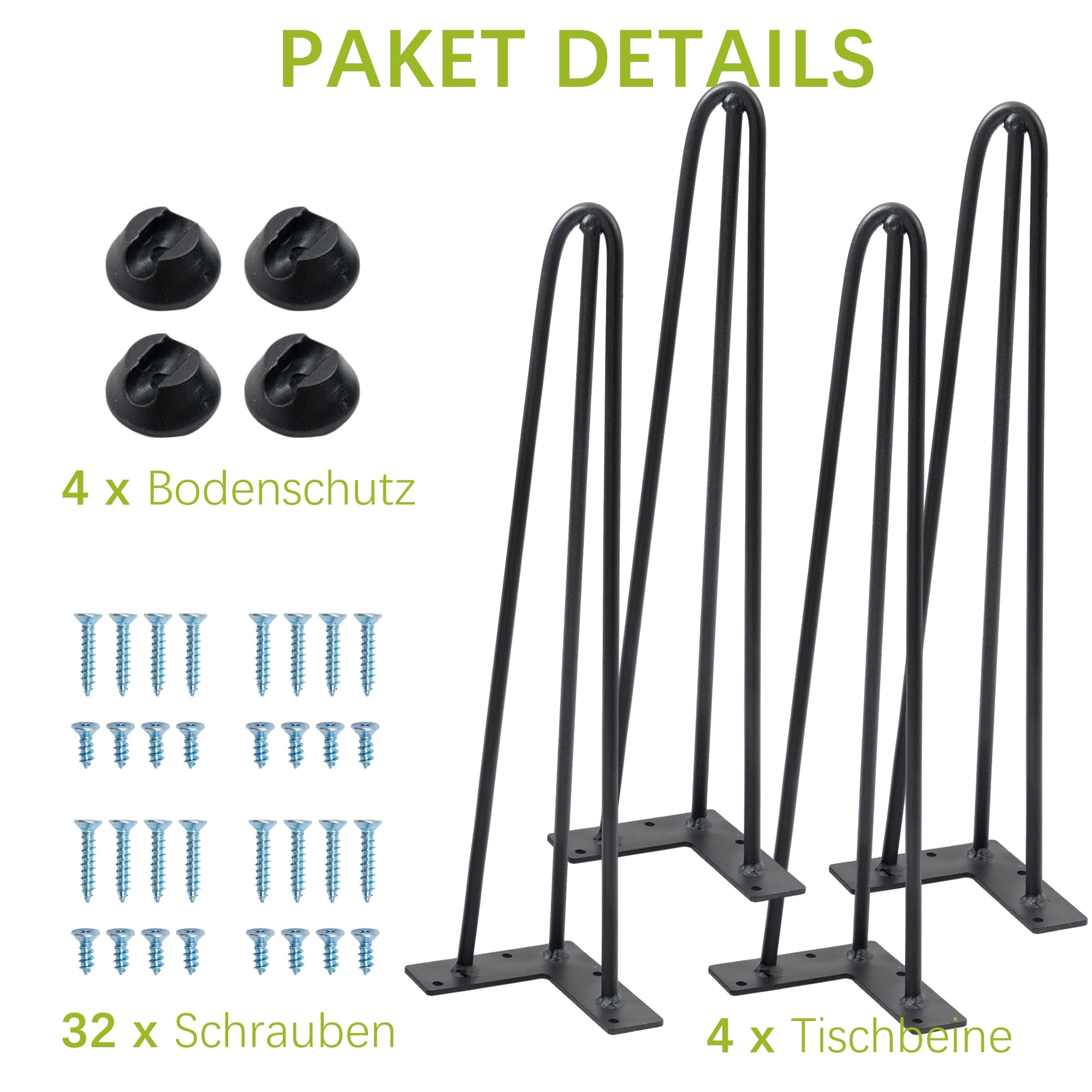 Thanaddo 4X Hairpin Legs Haarnadel Tischbeine, DIY Doppelstab Möbelfüße für Schreibtisch Esstischbeine,Mit Bodenschoner und 32pcs Schrauben (71cm 3 Streben)