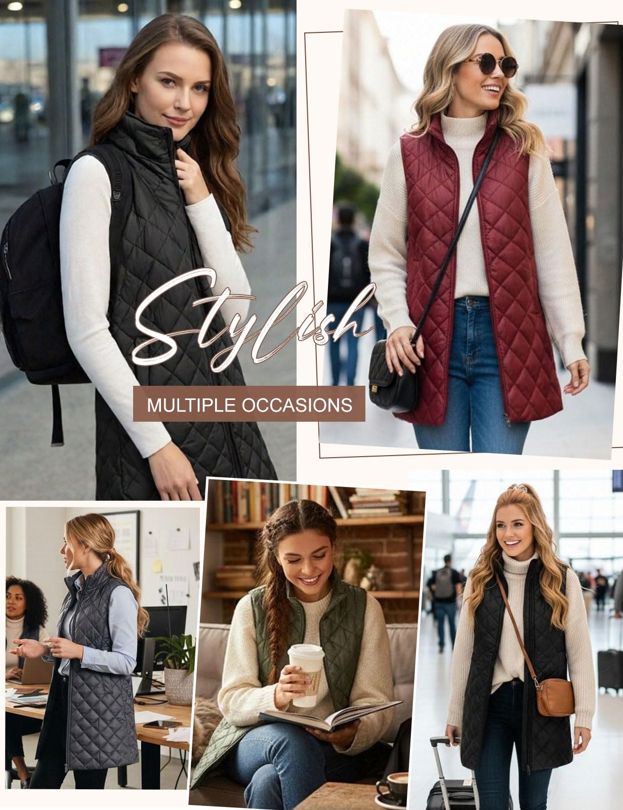 Yuson Girl Gilet Donna Senza Maniche Leggero Gilet Trapuntato di Mezza Stagione Primavera Autunno Collo Alto Smanicato Casual Waistcoat Cerniera con Tasche