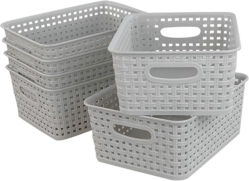 Miniatura 8 de Cesta de almacenamiento de plástico tejido, 10.03 x 7.55 x 4.09 pulgadas, juego de 6 verde