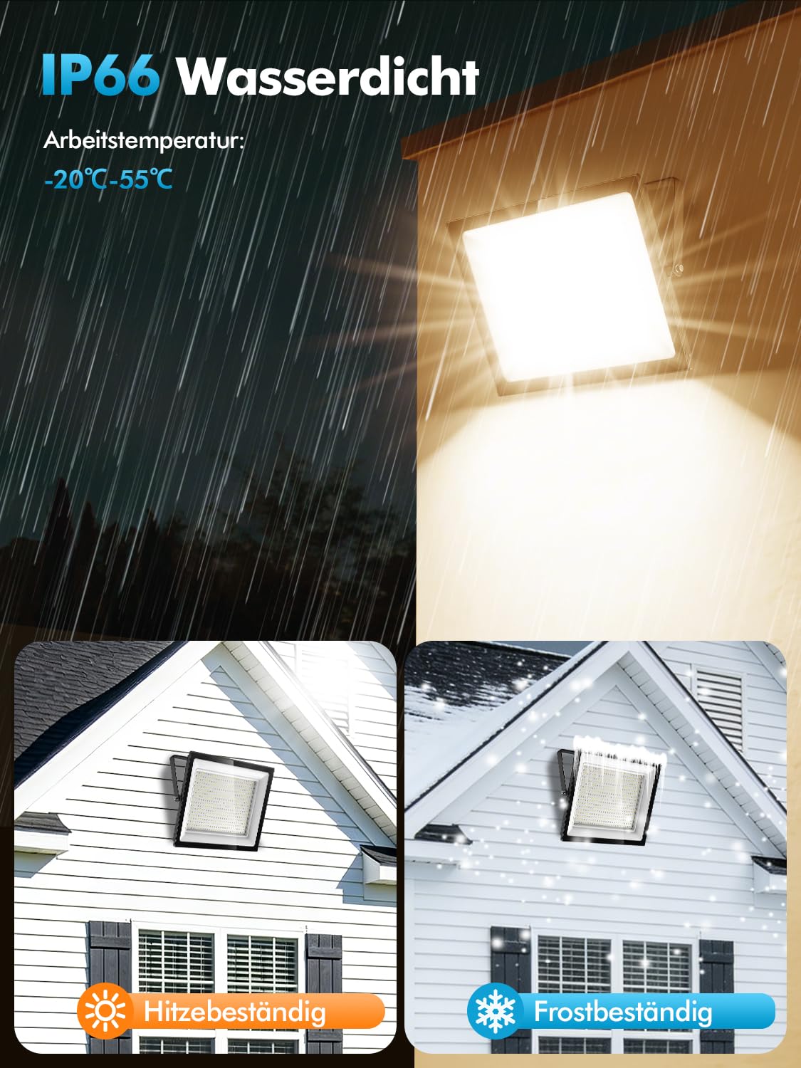 500W LED Strahler Außen, 3000K Warmweiß, Superheller 50000LM Aussenstrahler, IP66 Wasserdicht Scheinwerfer für Garten, Hof, Sportplatz, Garage