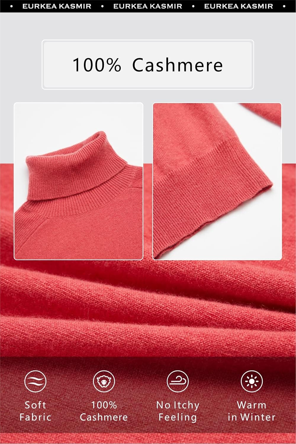 EURKEA Women's Turtleneck 100% Cashmere Sweater, Long Sleeves Pullover Winter Top for Women, Gift Ready - Image 5