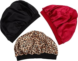 Beaupretty 3pcs Satin Sleep Bonnet for Women Wide-rimmed Hair Wraps for Sleeping Chemo and Hair Care Leopard and Colors for Nighttime